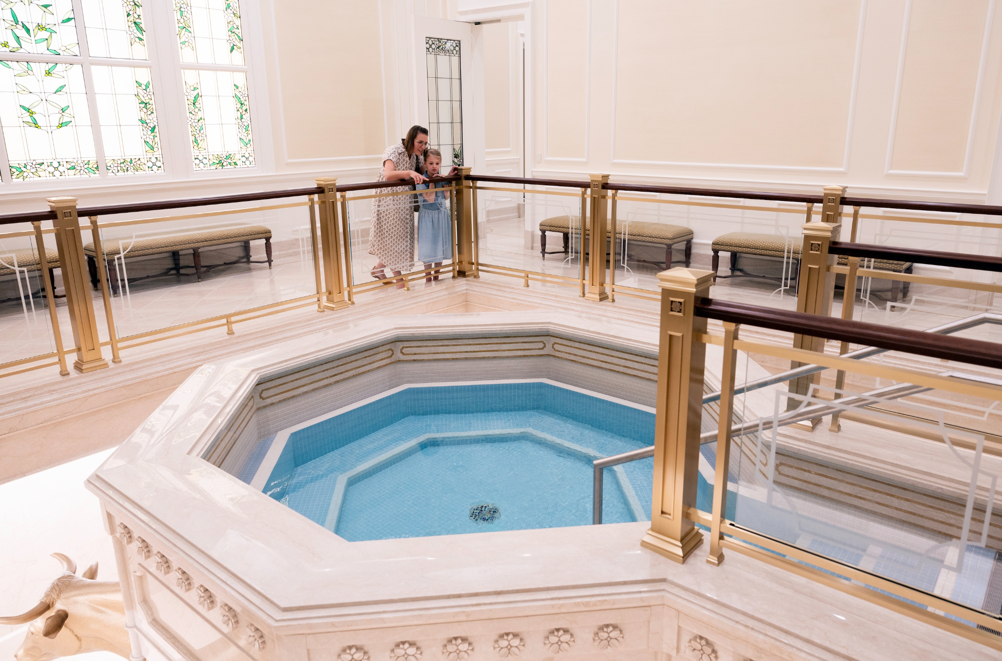 Octagonal baptismal font replica at the Salt Lake Temple Visitor Center